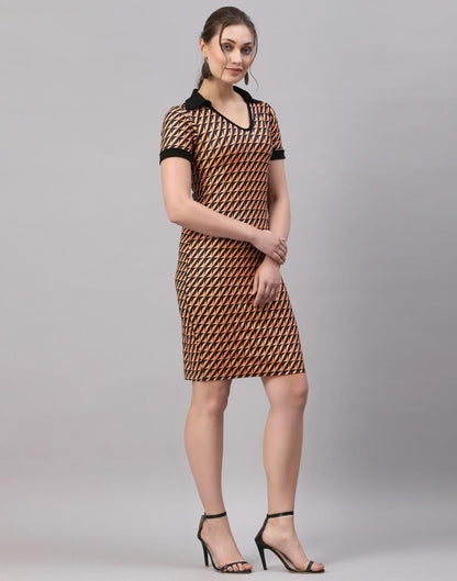 Peach Printed Bodycon Dress | Sudathi