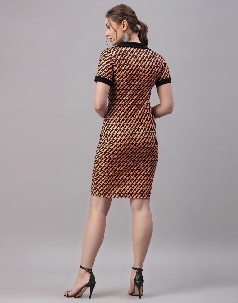 Peach Printed Bodycon Dress | Sudathi