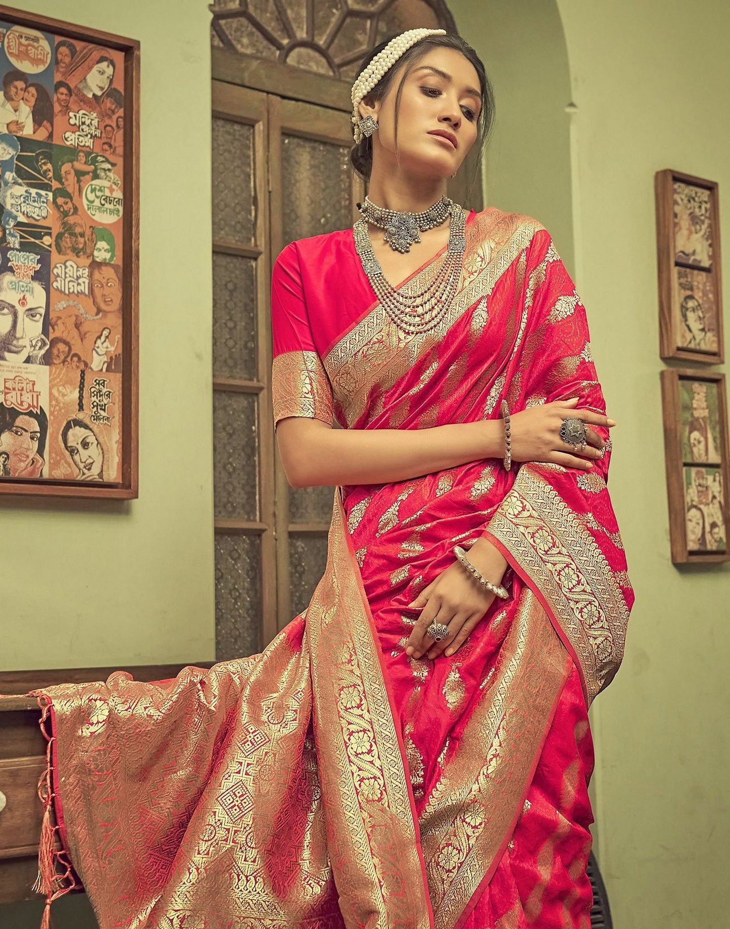 Pink Silk Banarasi Saree | Leemboodi
