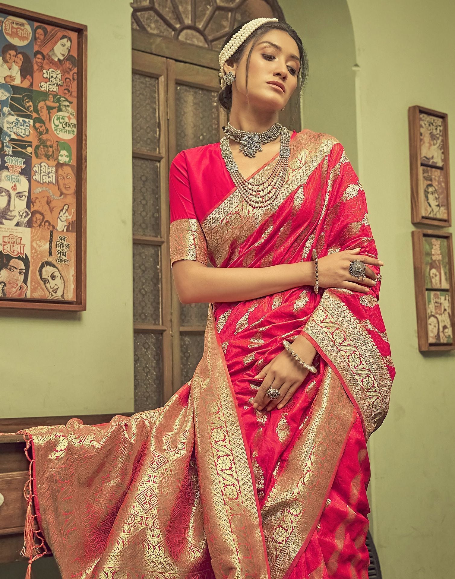 Pink Silk Banarasi Saree | Leemboodi