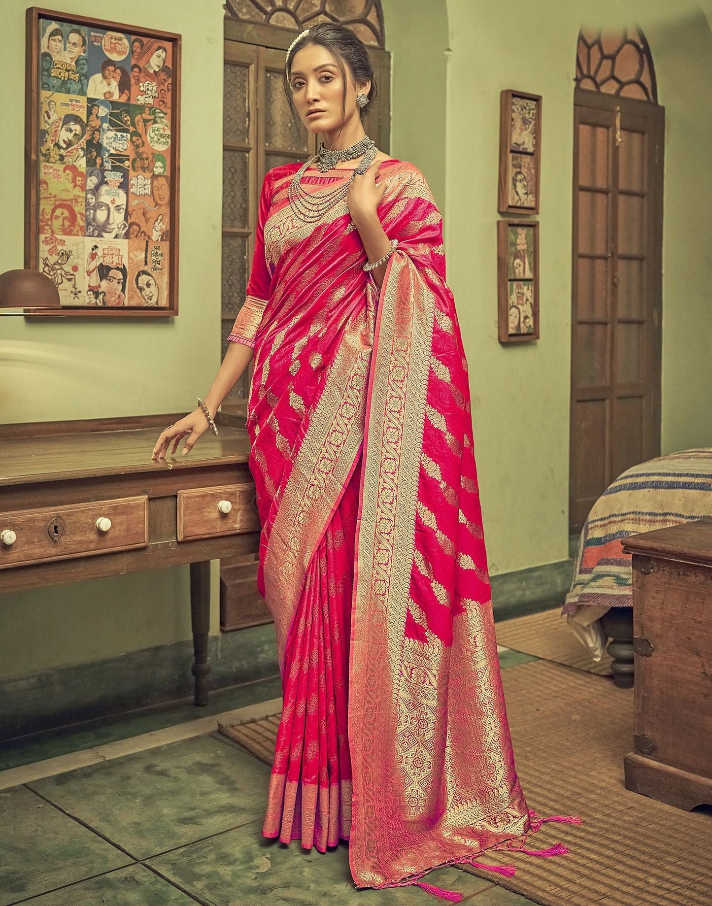 Rani Pink Silk Banarasi Saree | Leemboodi