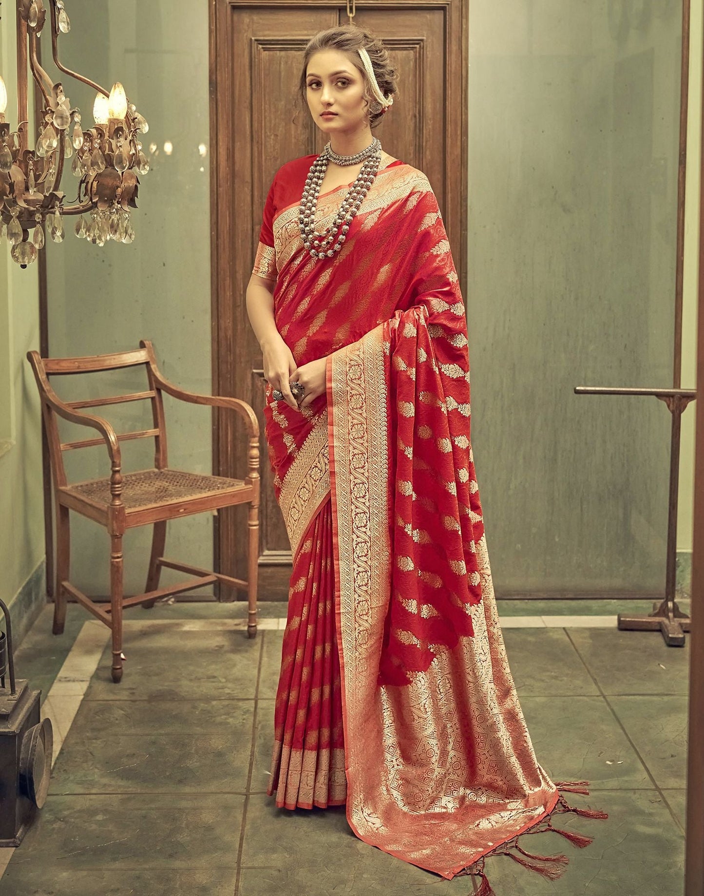 Red Silk Banarasi Saree | Leemboodi