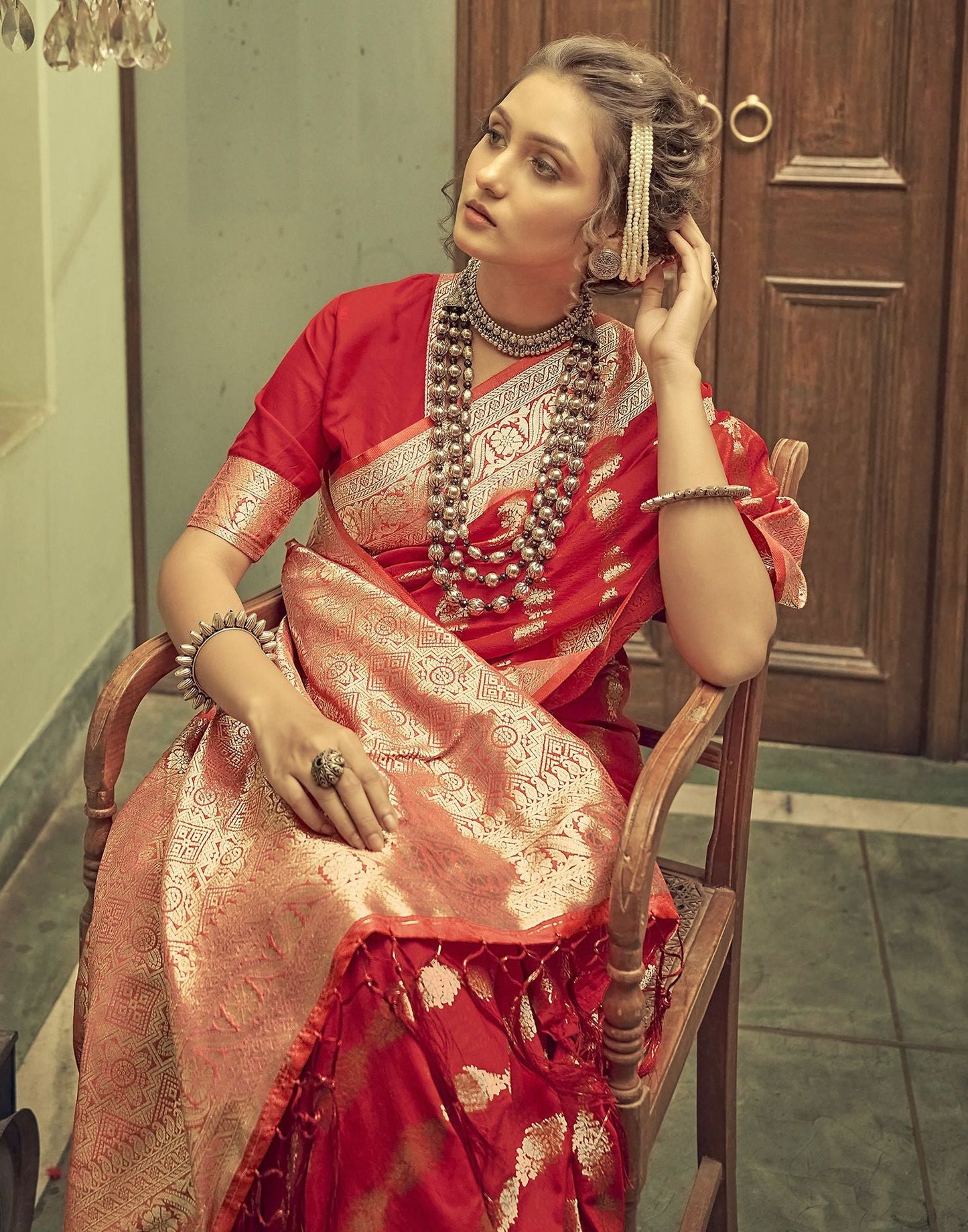 Red Silk Banarasi Saree | Leemboodi