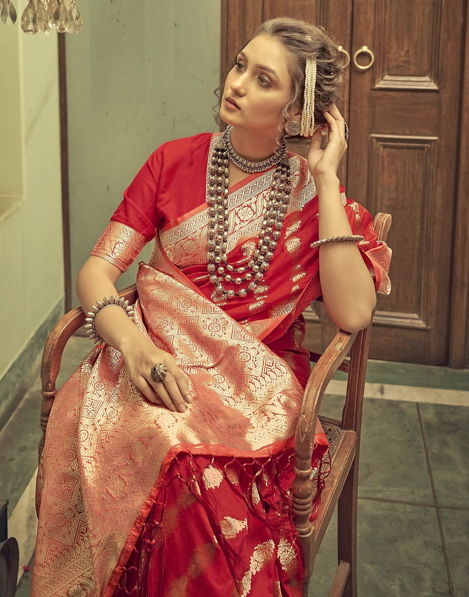 Red Silk Banarasi Saree | Leemboodi