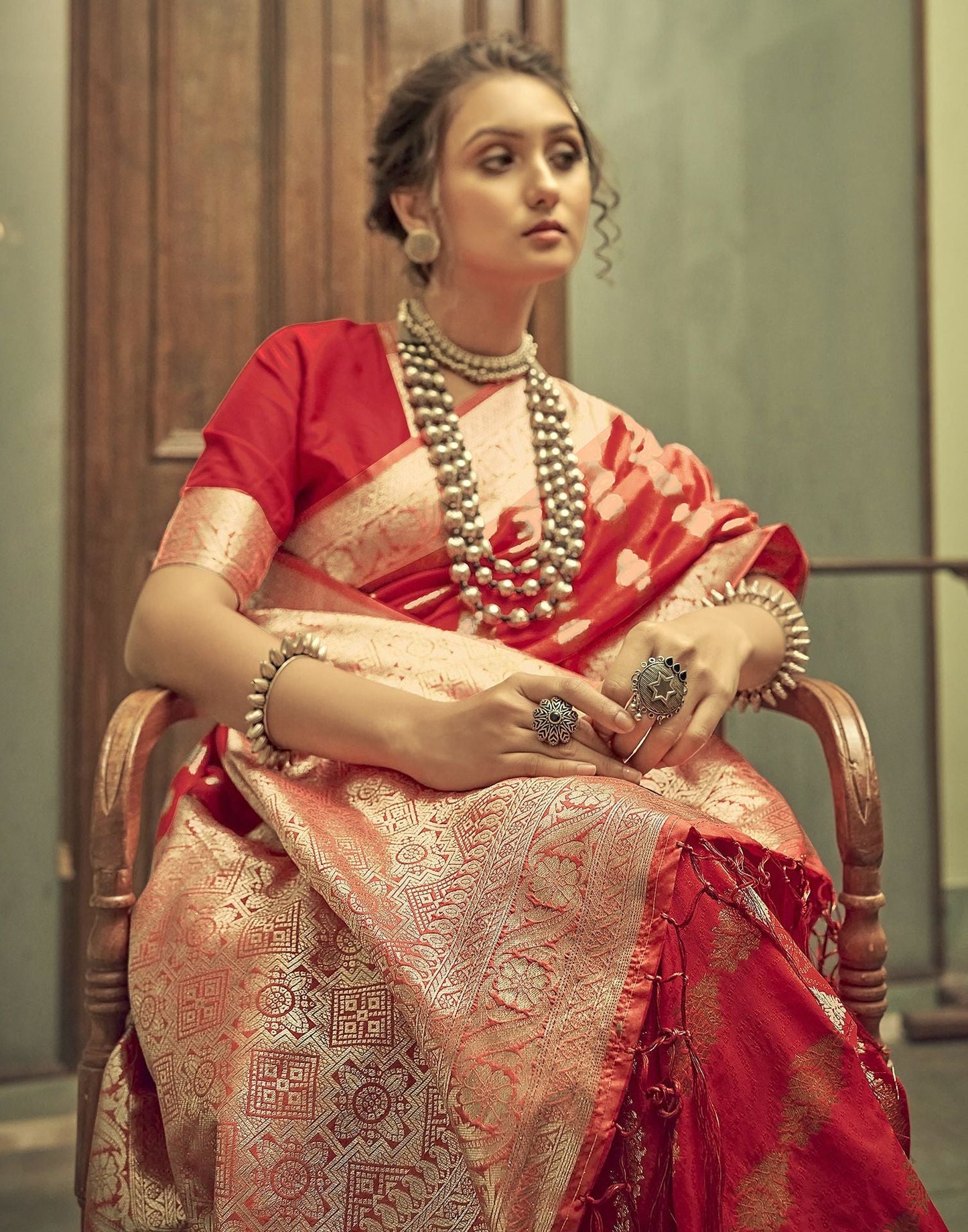 Red Silk Banarasi Saree | Leemboodi