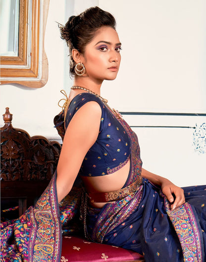 Navy Blue Silk Saree | Leemboodi