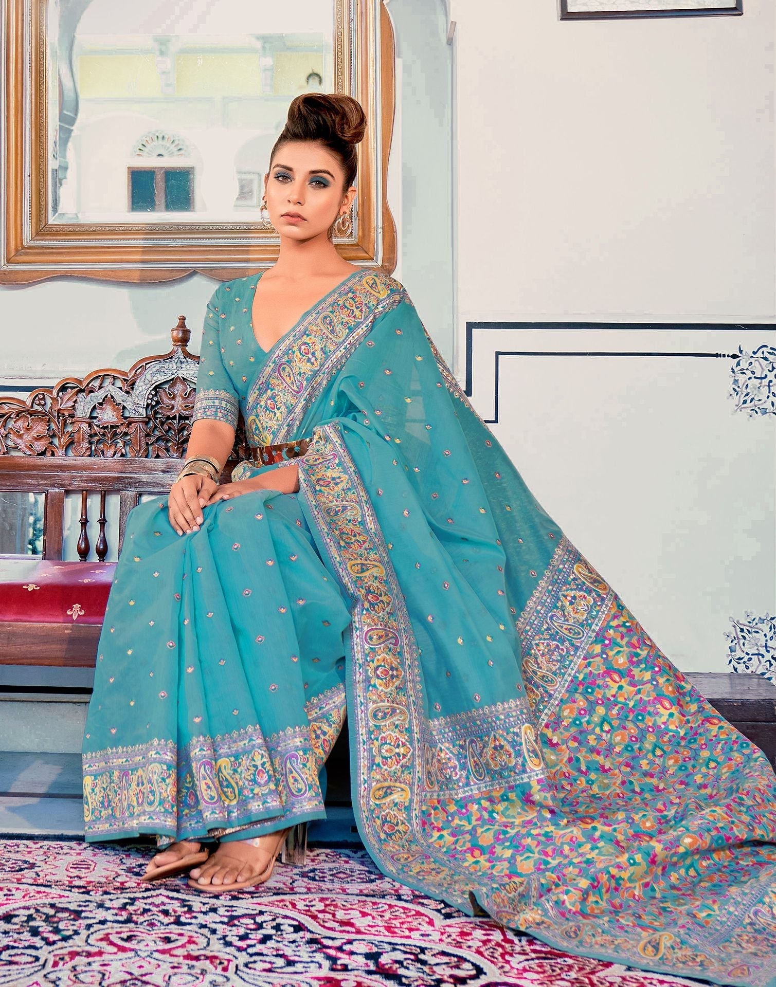 Turquoise Silk Saree | Leemboodi