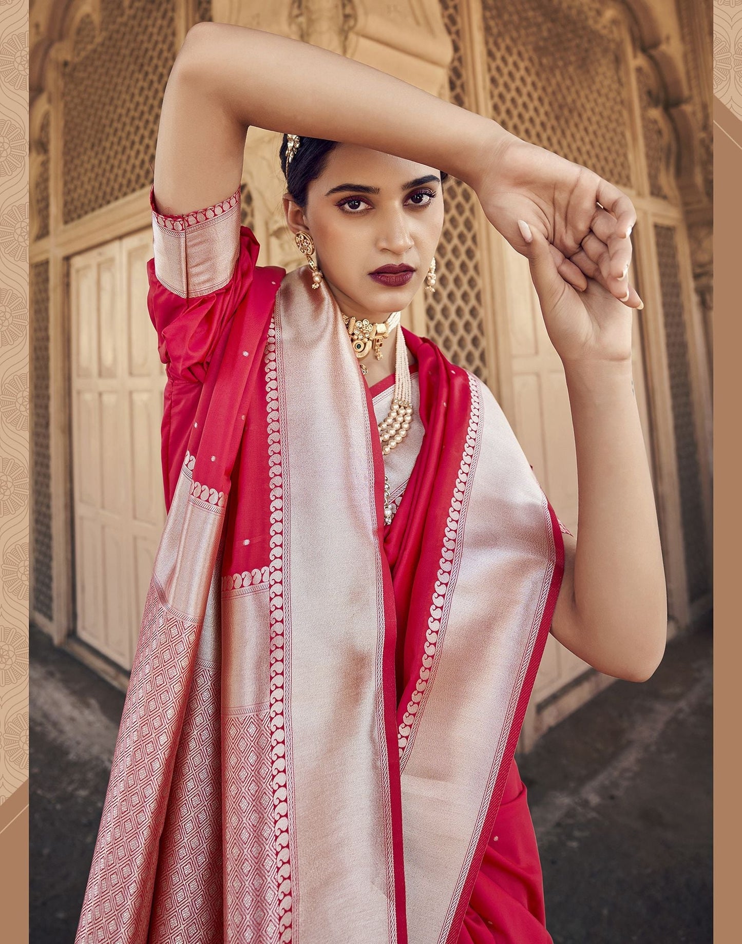 Dark Pink Silk Banarasi Saree | Leemboodi