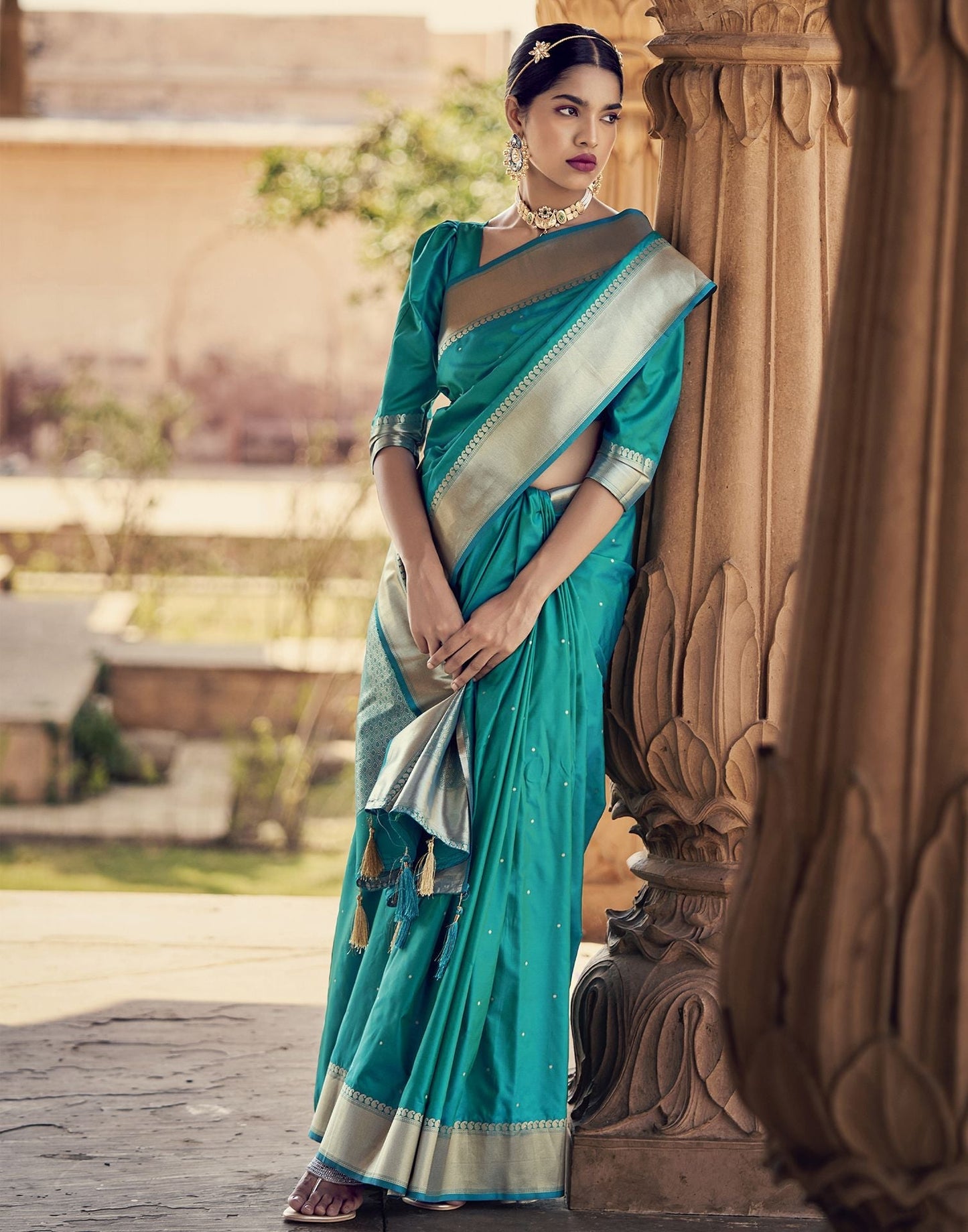 Rama Green Silk Banarasi Saree | Leemboodi