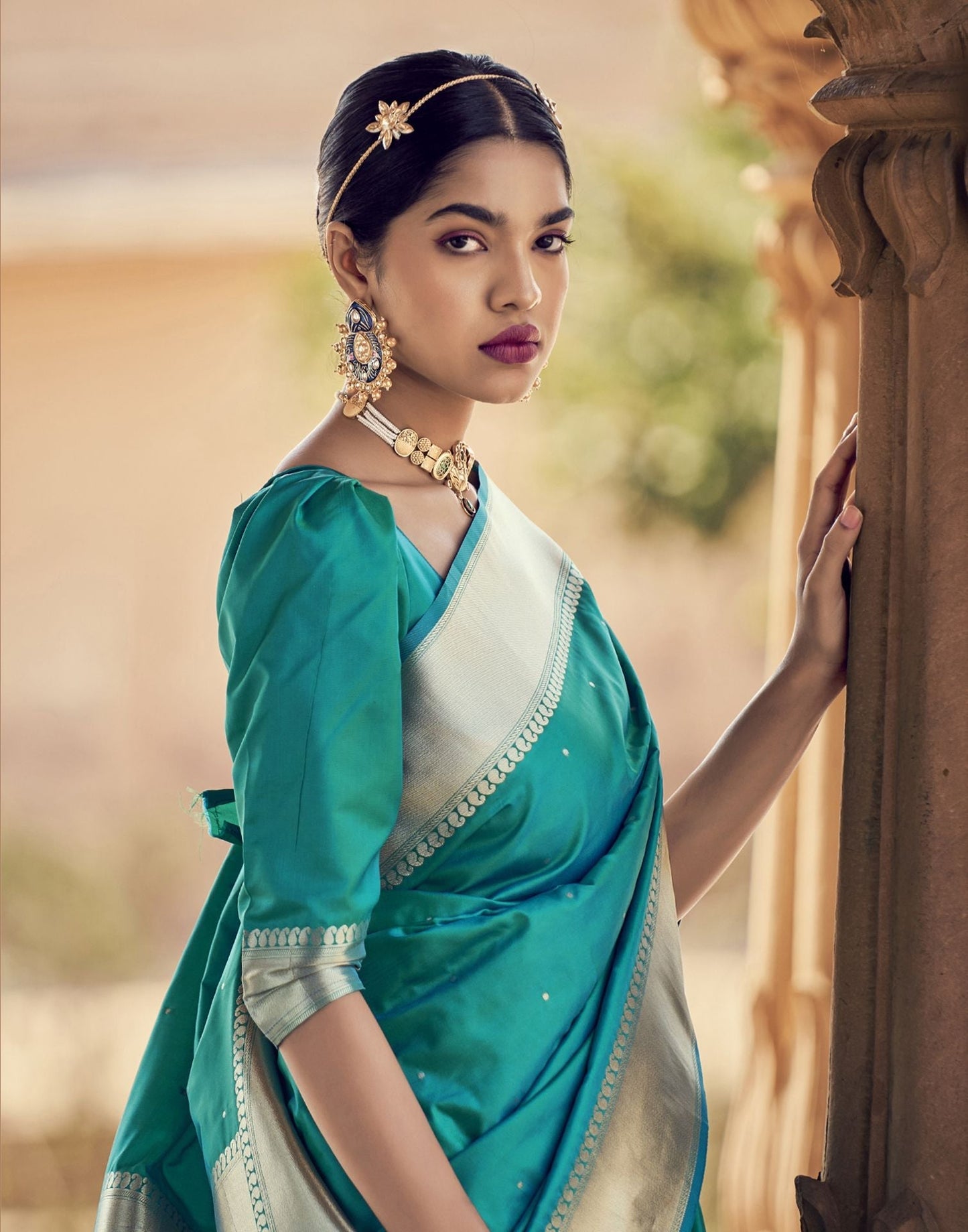 Rama Green Silk Banarasi Saree | Leemboodi