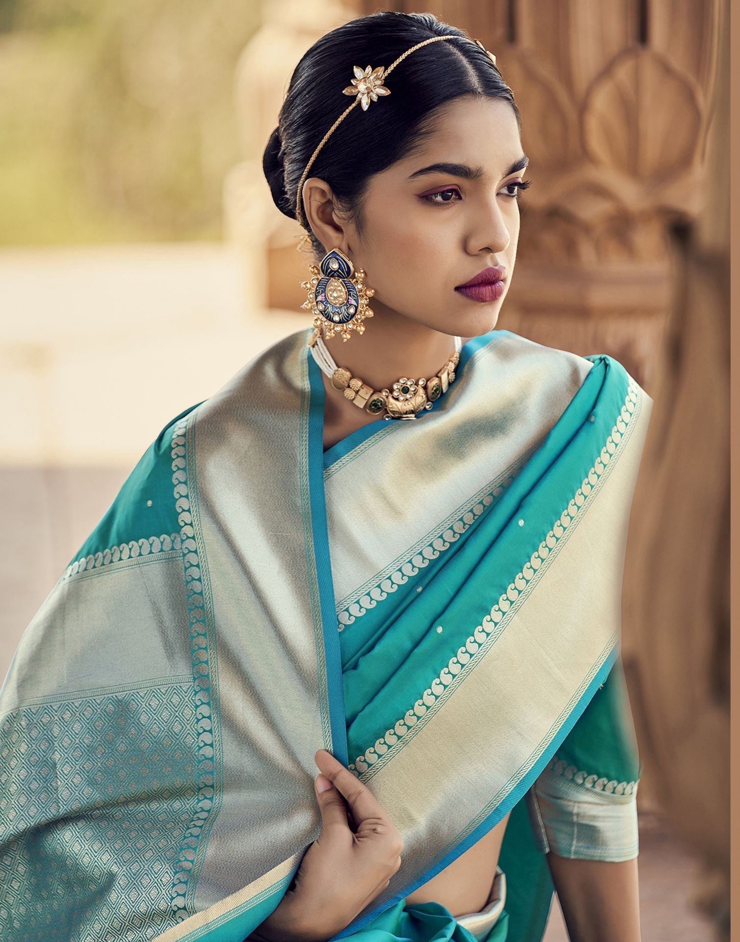 Rama Green Silk Banarasi Saree | Leemboodi