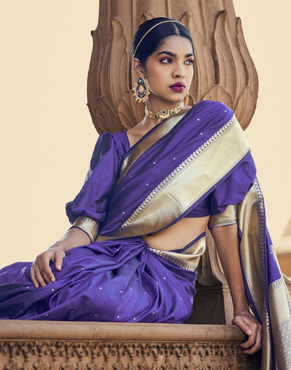 Violet Silk Banarasi Saree | Leemboodi
