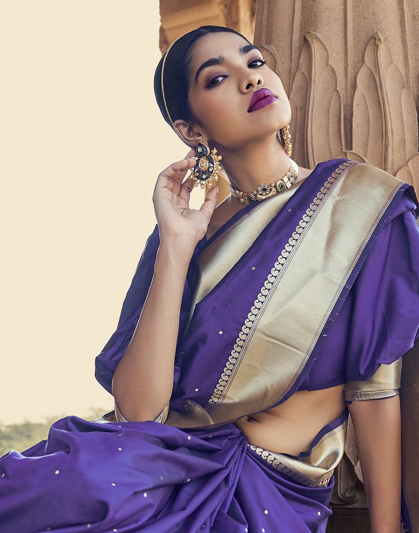 Violet Silk Banarasi Saree | Leemboodi