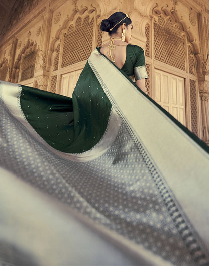 Dark Green Silk Banarasi Saree | Leemboodi