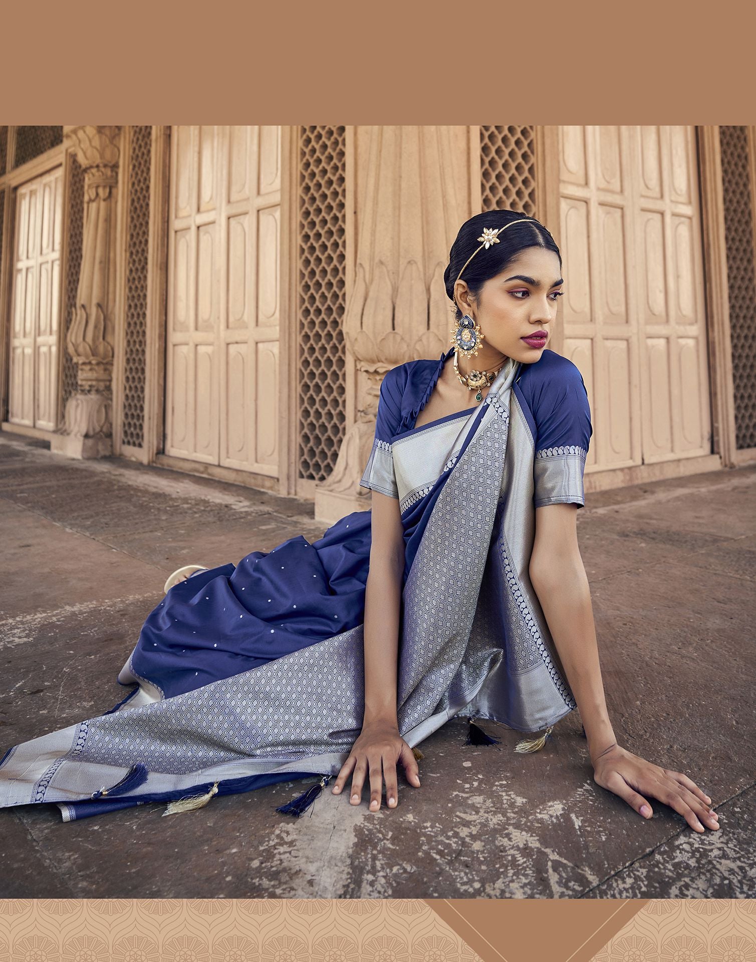 Navy Blue Silk Banarasi Saree | Leemboodi