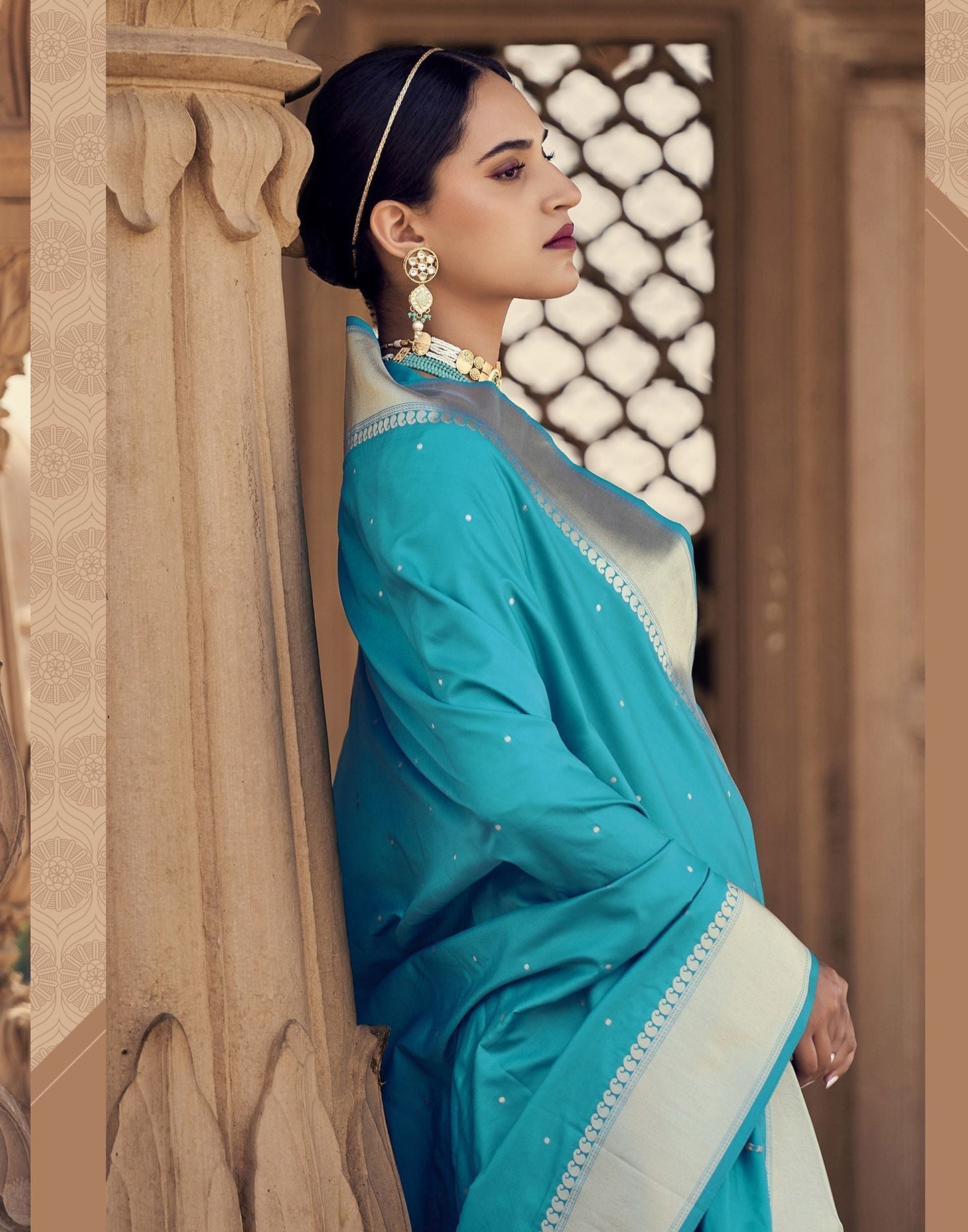 Turquoise Silk Banarasi Saree | Leemboodi