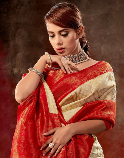 Beige Silk Banarasi Saree | Leemboodi