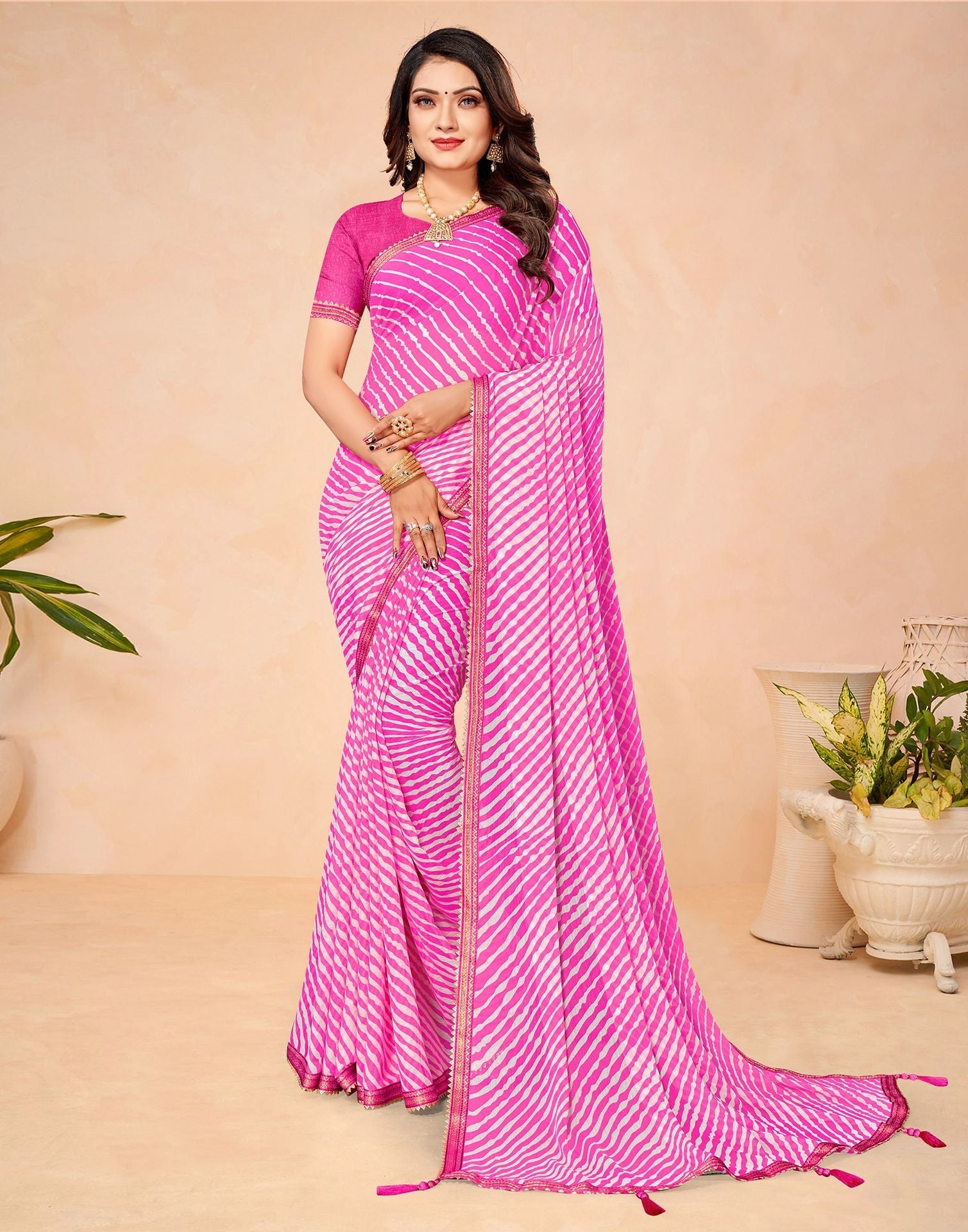 Pink Chiffon Printed Saree | Leemboodi
