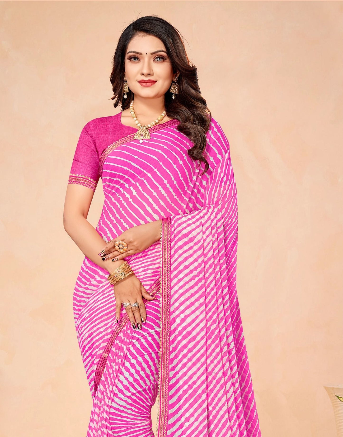 Pink Chiffon Printed Saree | Leemboodi