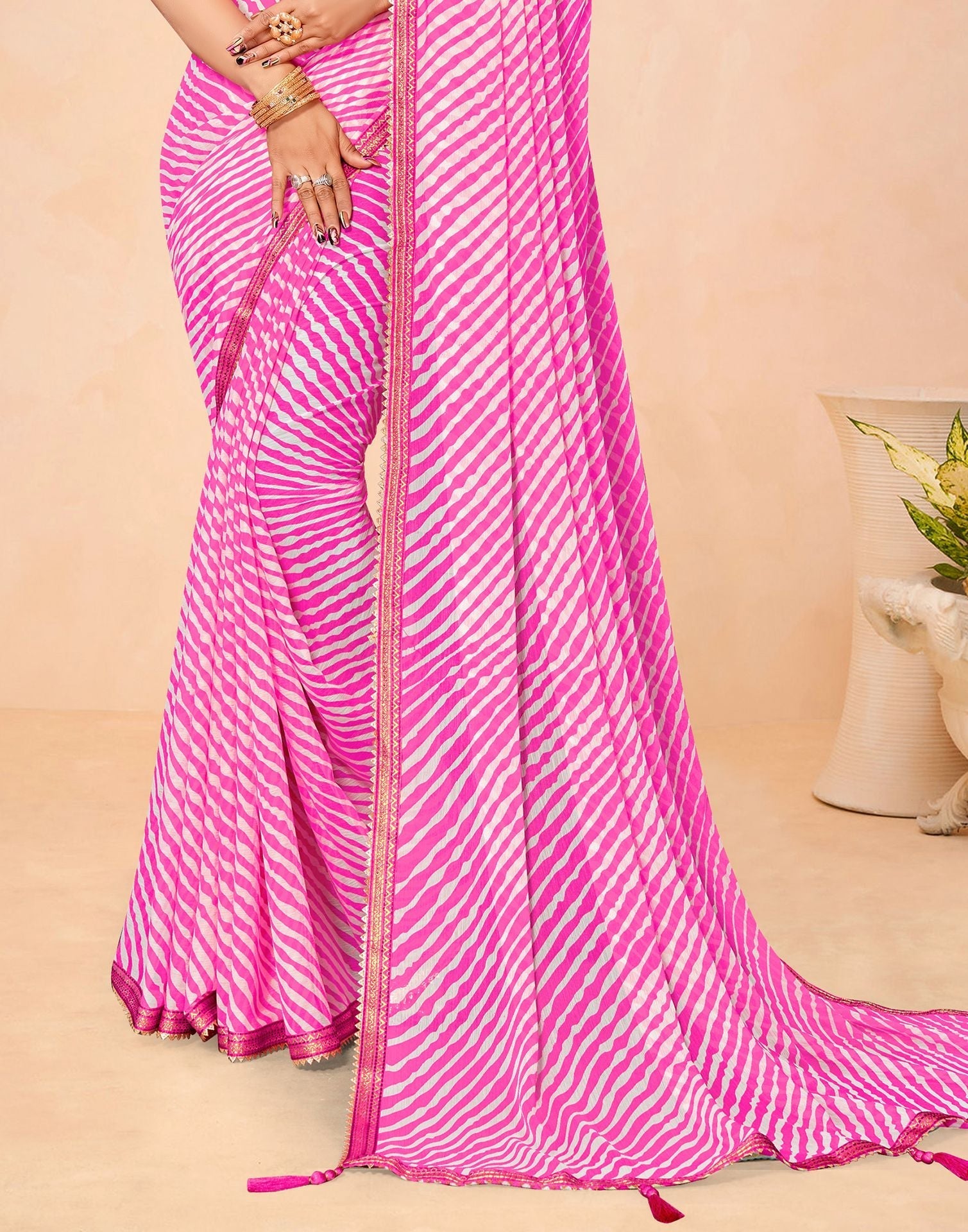 Pink Chiffon Printed Saree | Leemboodi