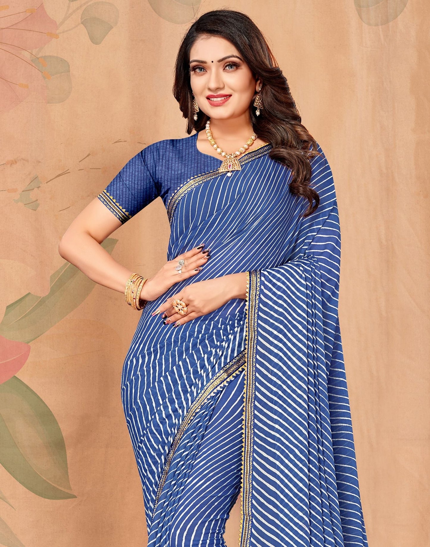 Navy Blue Chiffon Printed Saree | Leemboodi