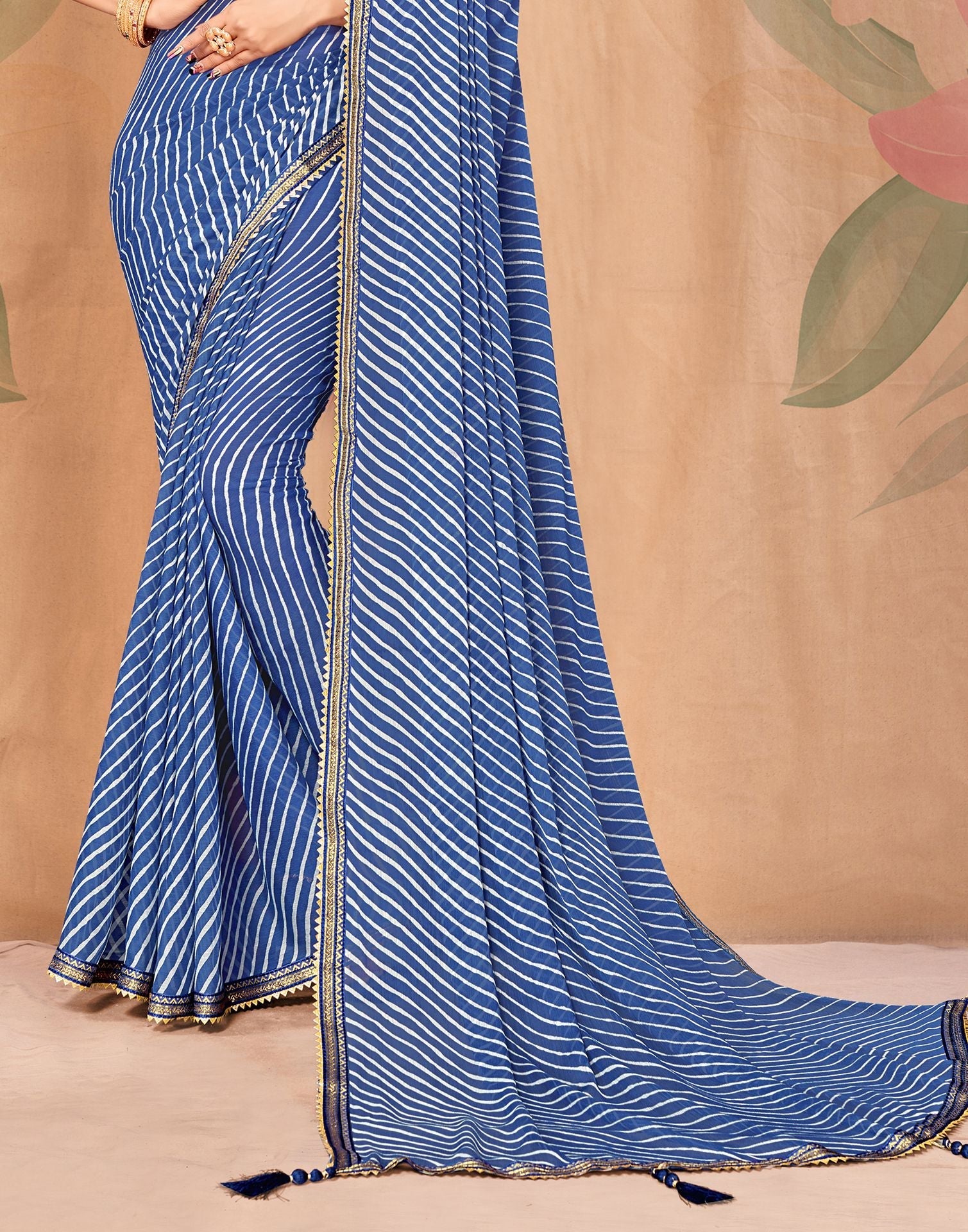 Navy Blue Chiffon Printed Saree | Leemboodi
