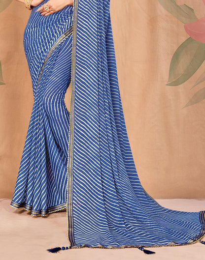 Navy Blue Chiffon Printed Saree | Leemboodi