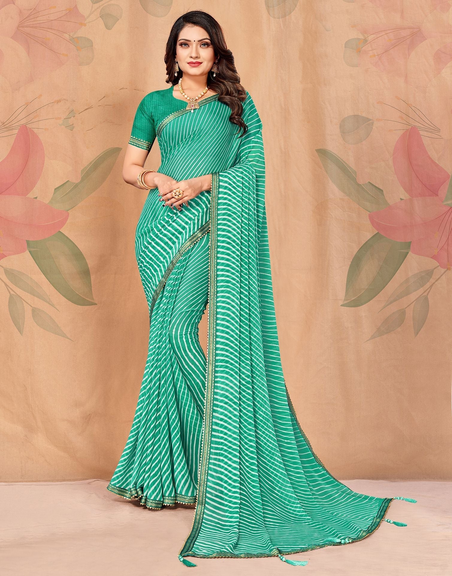 Turquoise Chiffon Printed Saree | Leemboodi