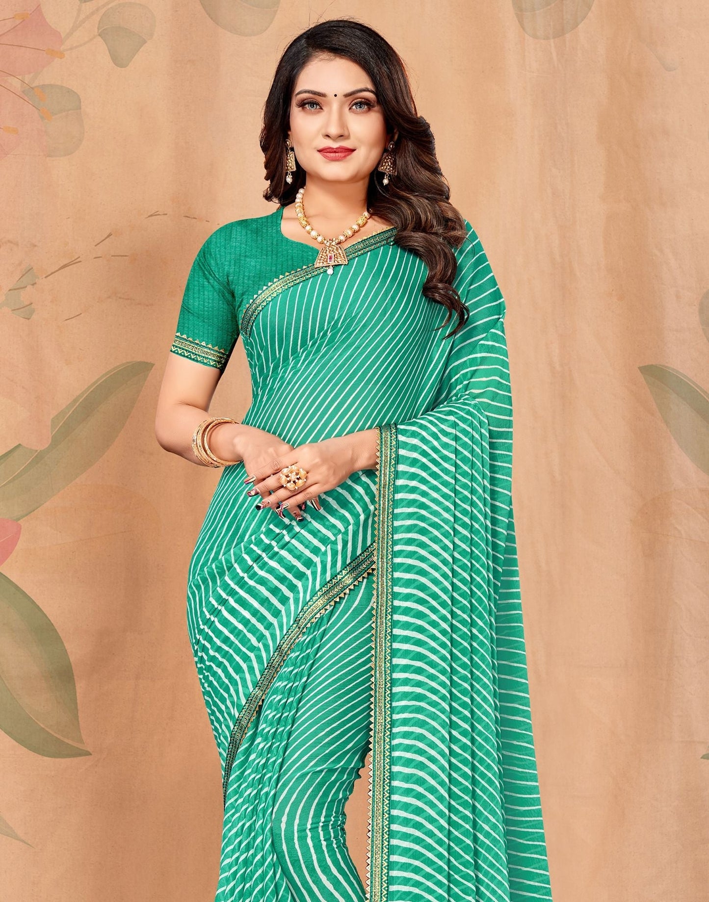 Turquoise Chiffon Printed Saree | Leemboodi