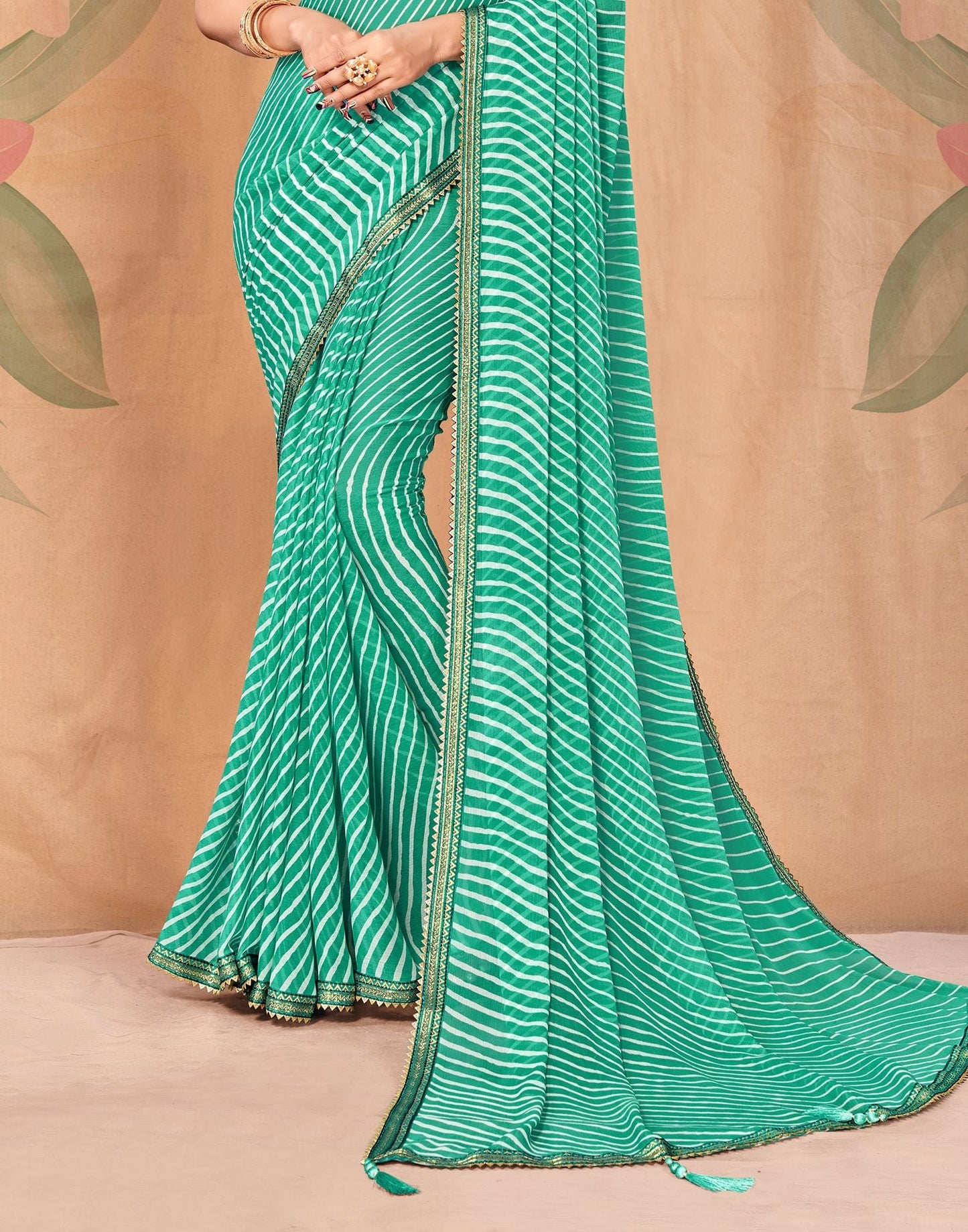 Turquoise Chiffon Printed Saree | Leemboodi