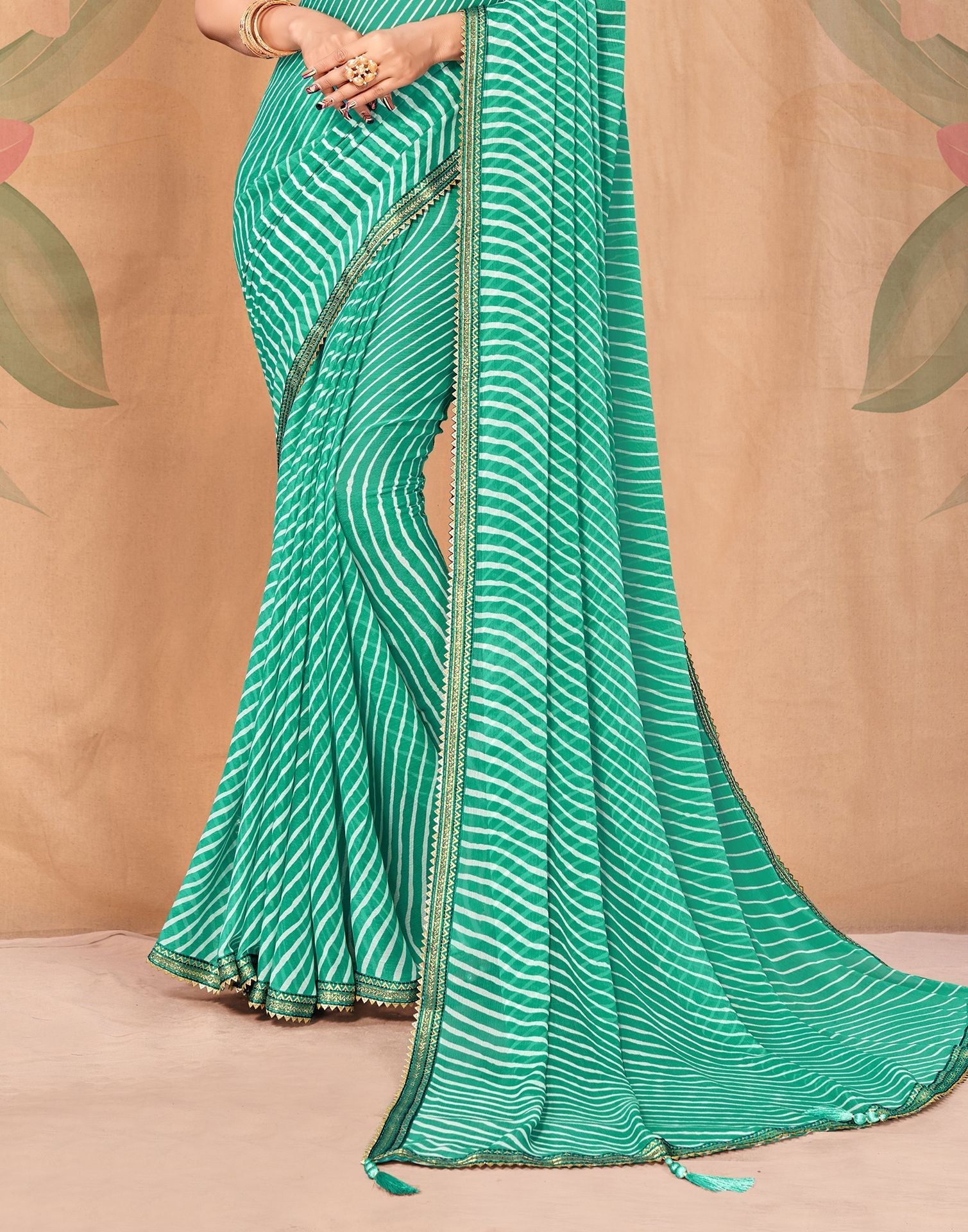 Turquoise Chiffon Printed Saree | Leemboodi