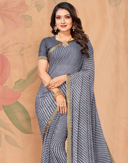 Grey Chiffon Printed Saree | Leemboodi