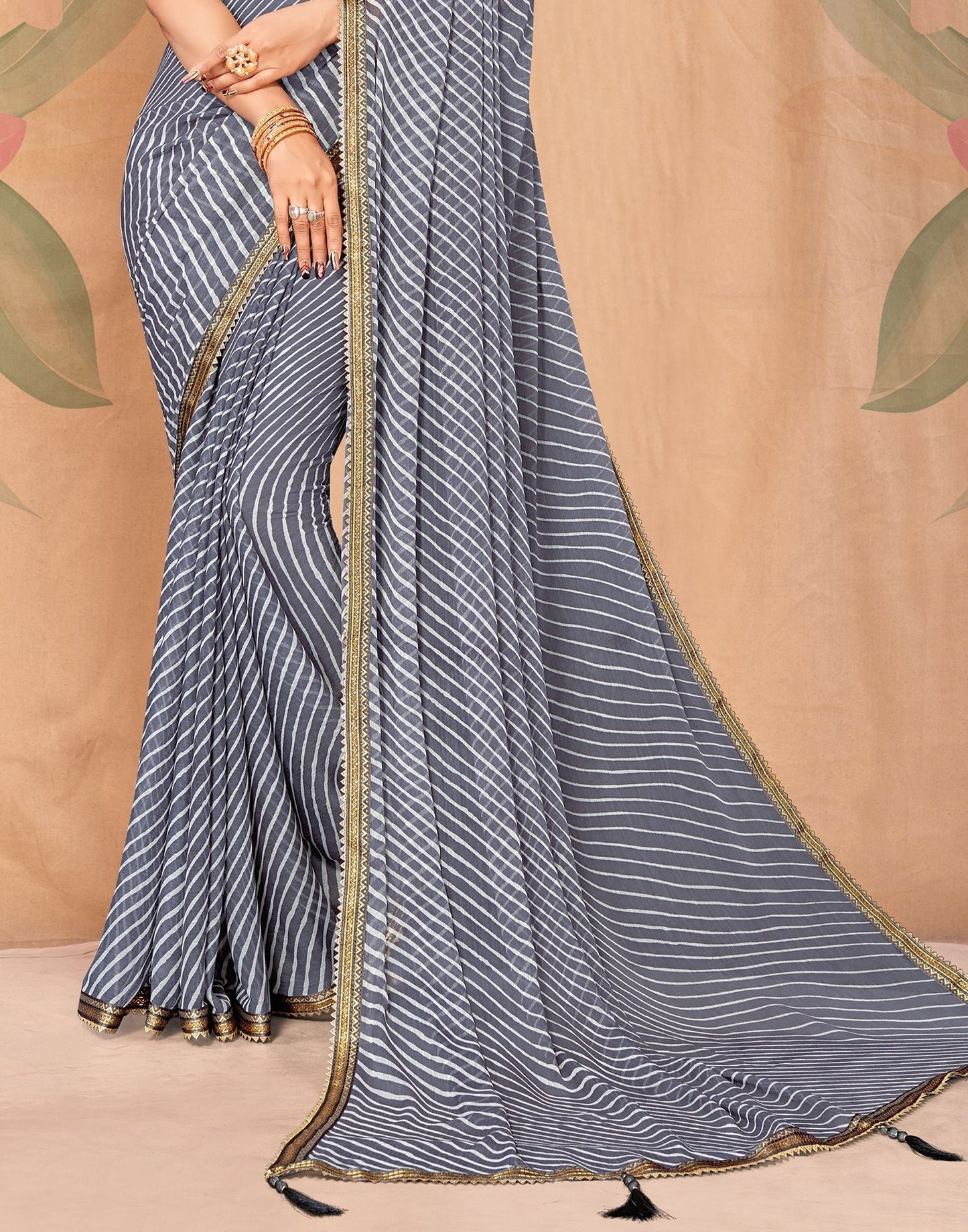 Grey Chiffon Printed Saree | Leemboodi