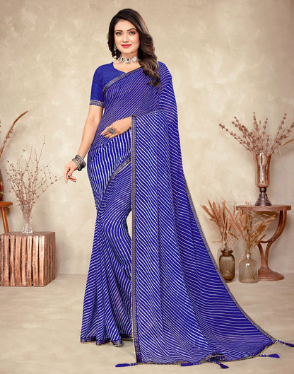 Royal Blue Chiffon Printed Saree | Leemboodi