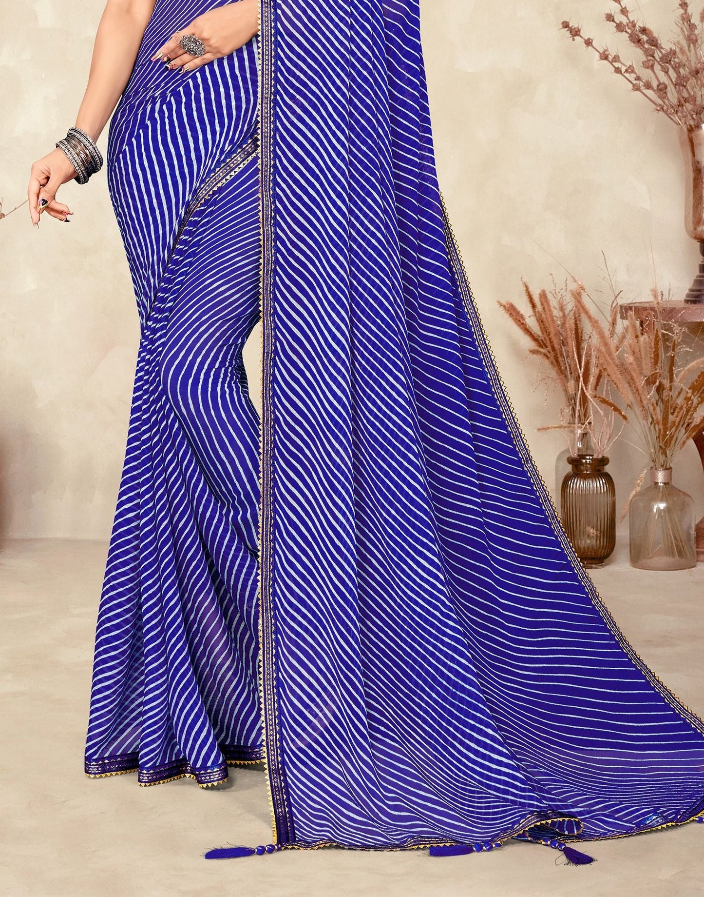 Royal Blue Chiffon Printed Saree | Leemboodi