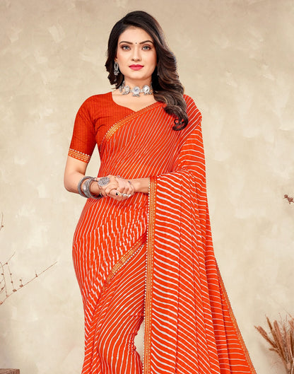 Orange Chiffon Printed Saree | Leemboodi