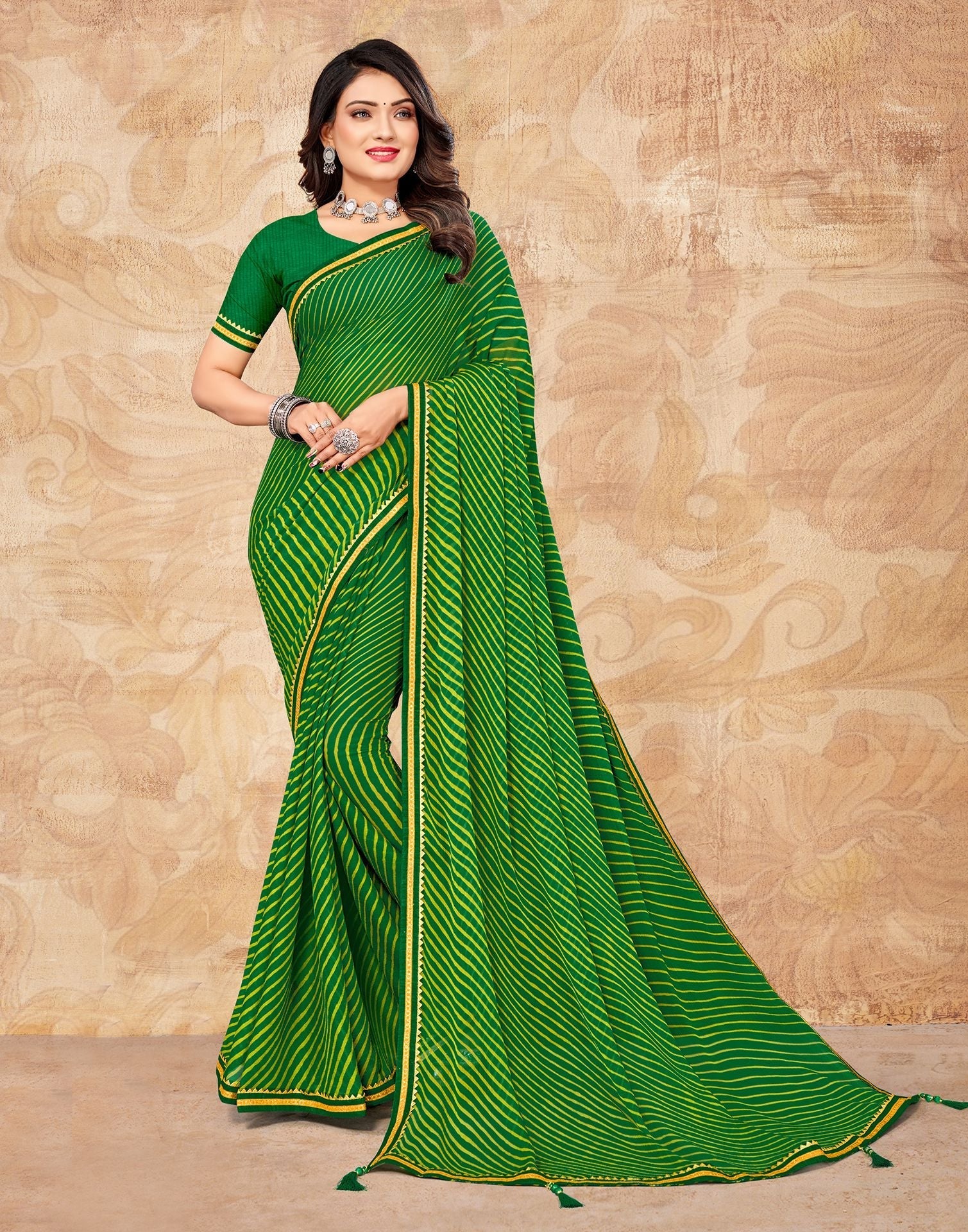 Green Chiffon Printed Saree | Leemboodi