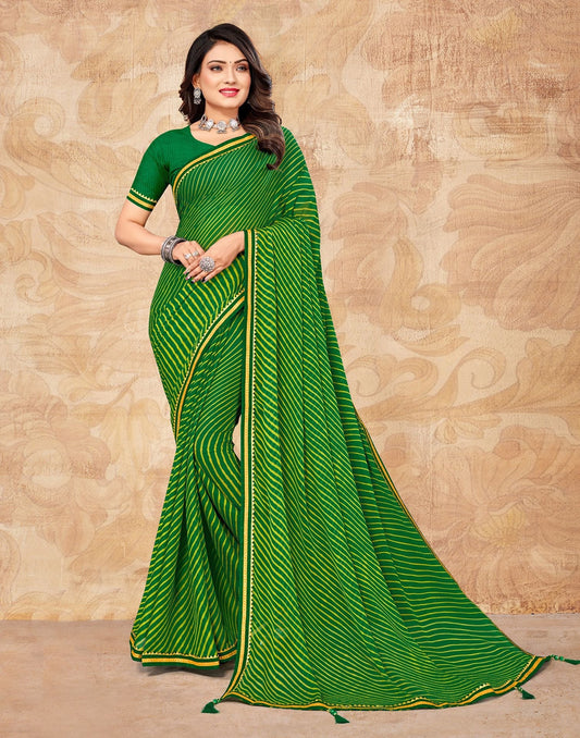 Green Chiffon Printed Saree | Leemboodi