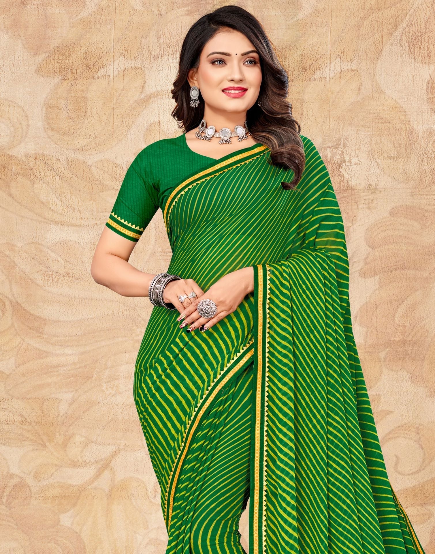 Green Chiffon Printed Saree | Leemboodi