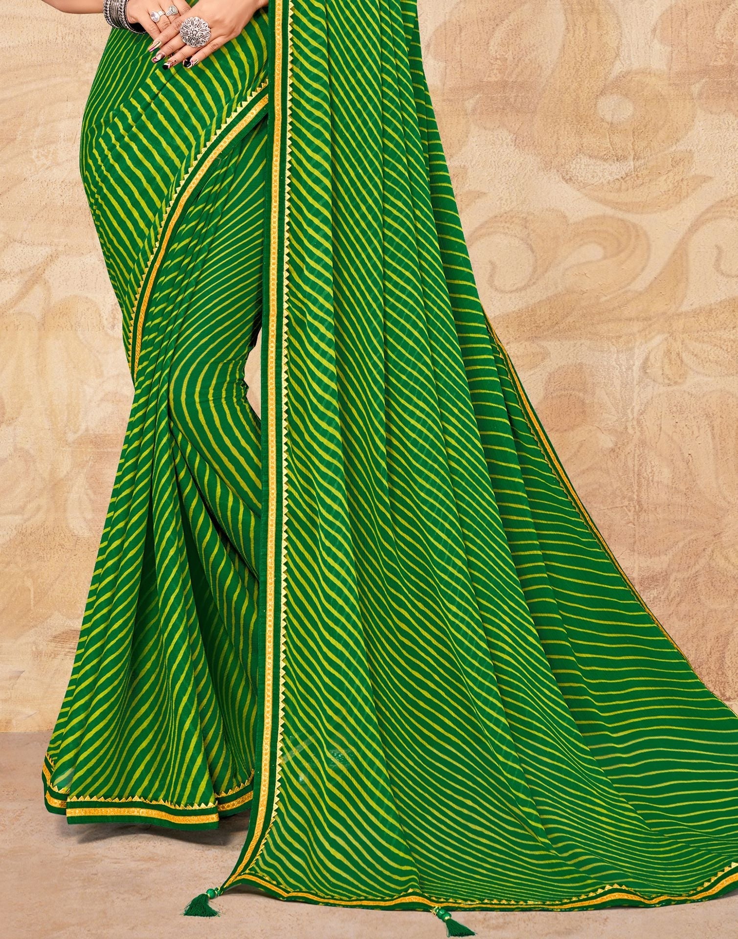Green Chiffon Printed Saree | Leemboodi