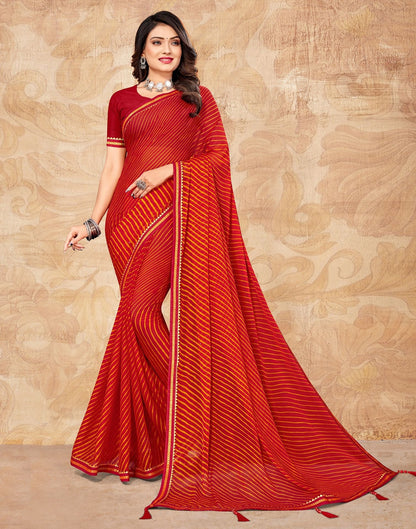 Red Chiffon Printed Saree | Leemboodi