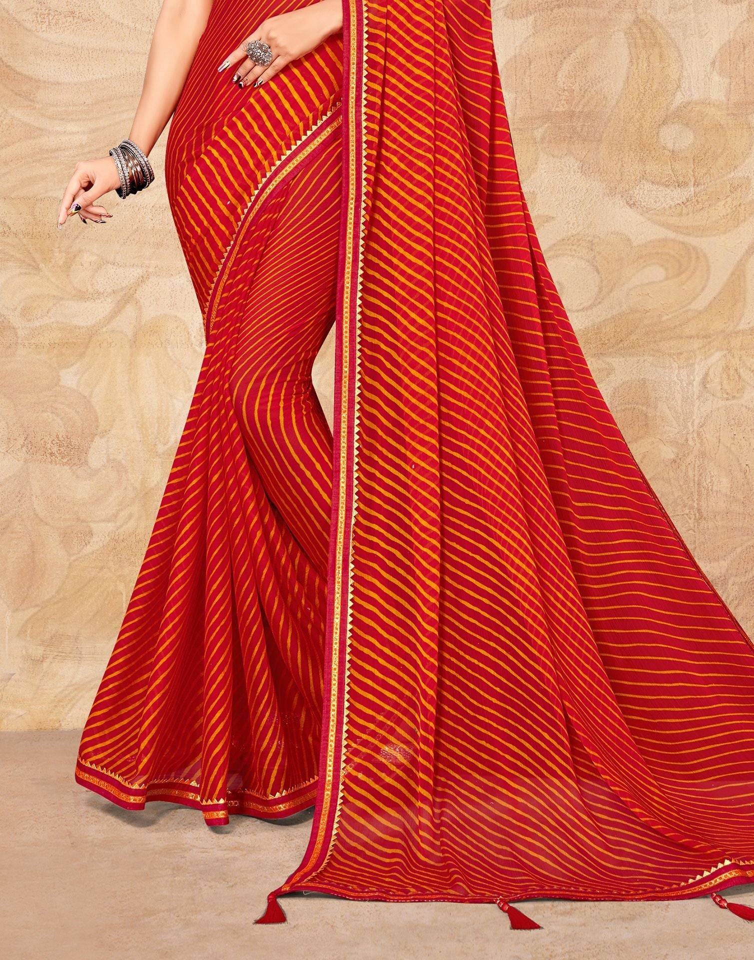 Red Chiffon Printed Saree | Leemboodi
