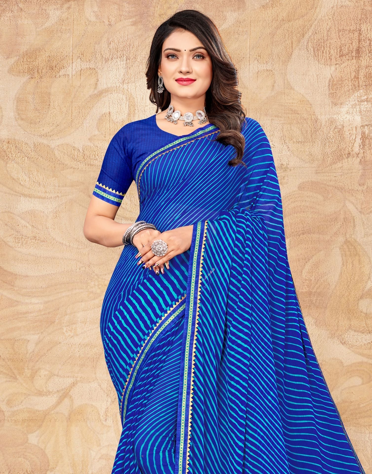 Blue Chiffon Printed Saree | Leemboodi