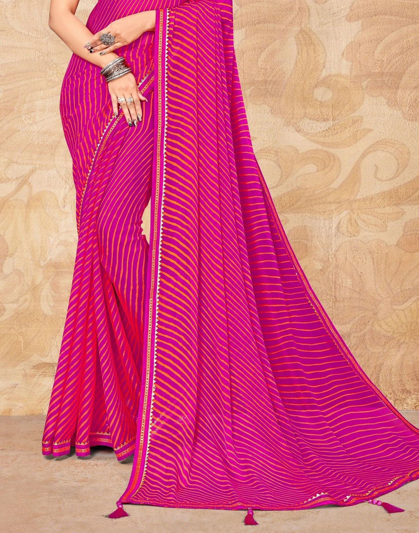 Rani Pink Chiffon Printed Saree | Leemboodi