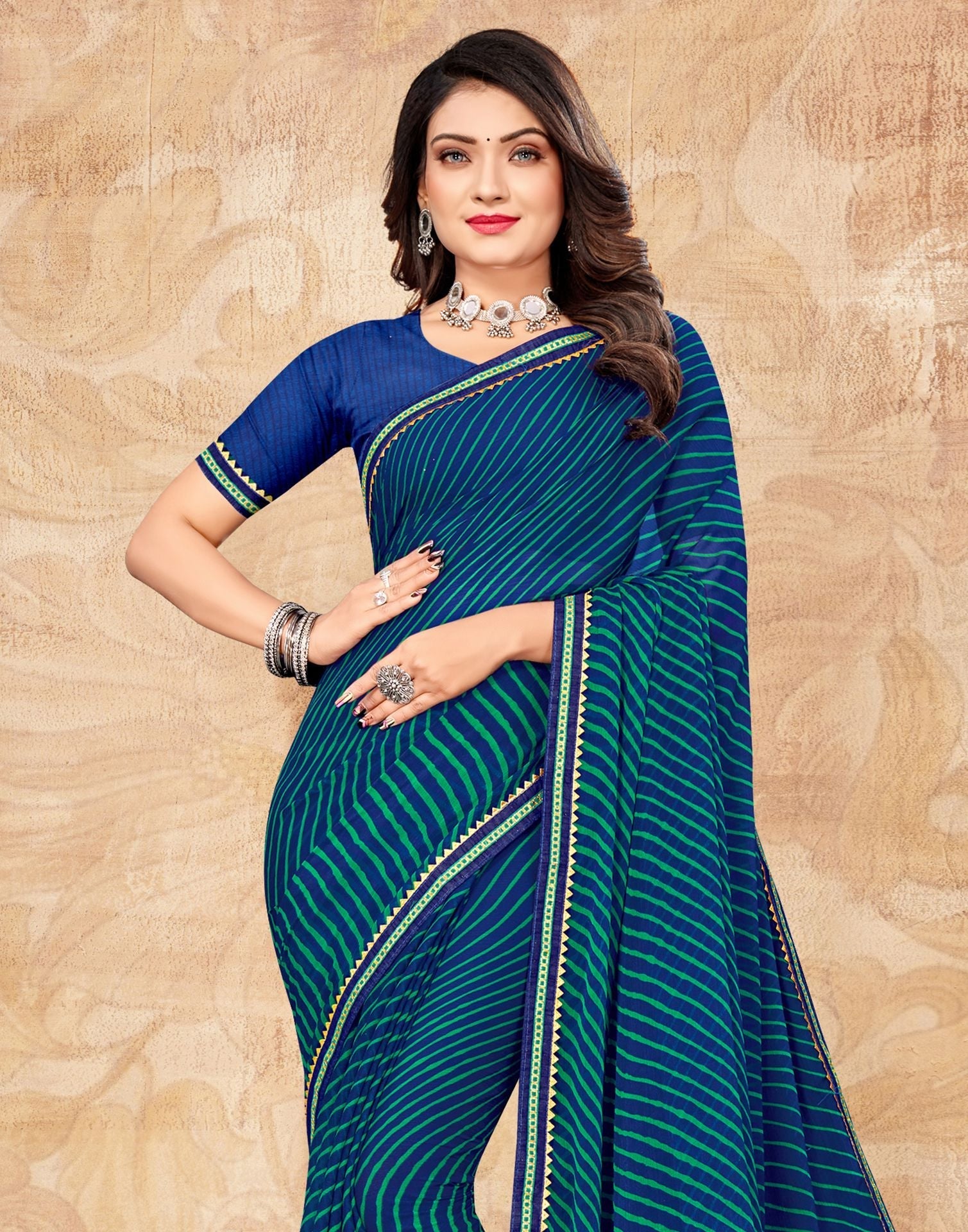 Navy Blue Chiffon Printed Saree | Leemboodi