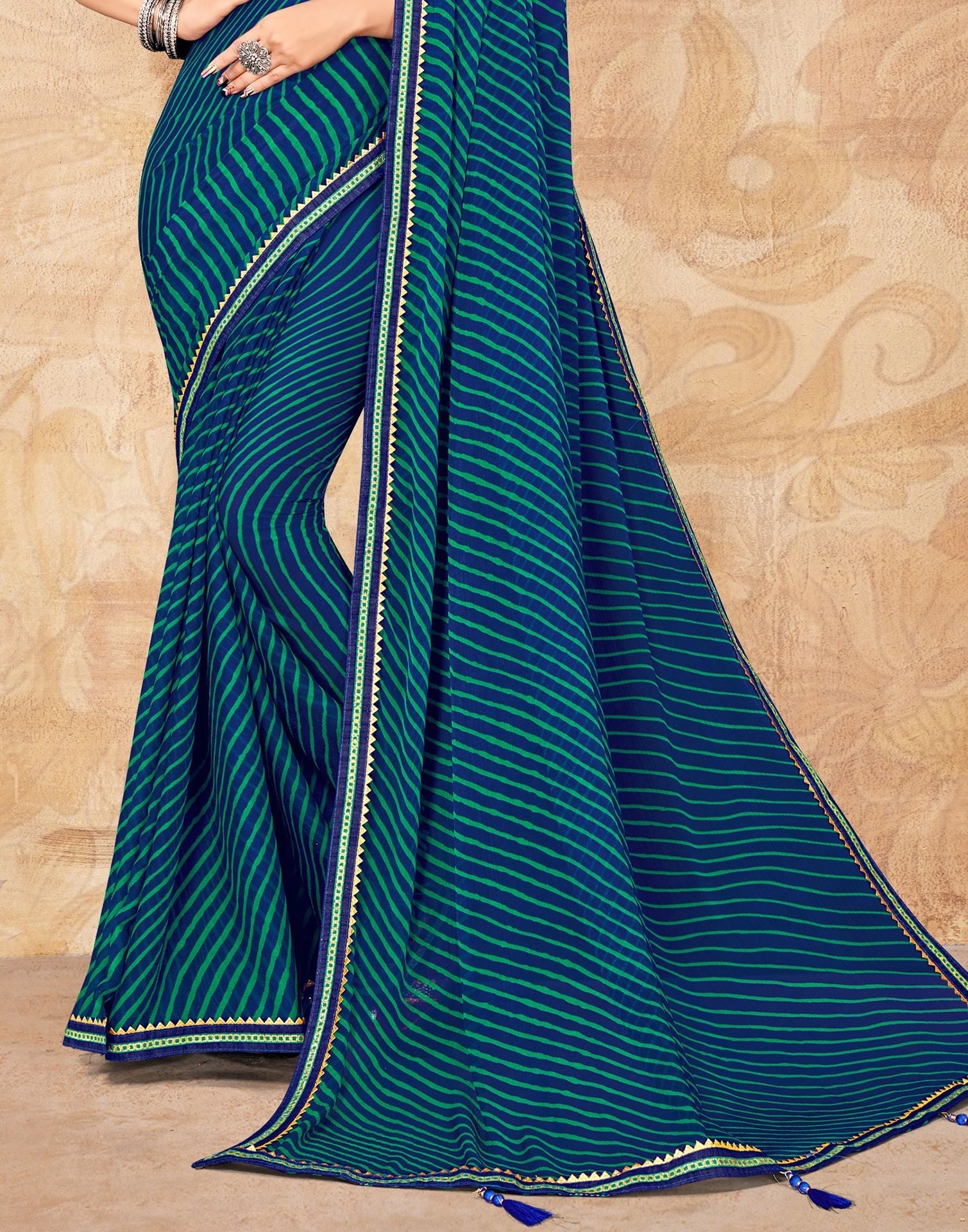 Navy Blue Chiffon Printed Saree | Leemboodi