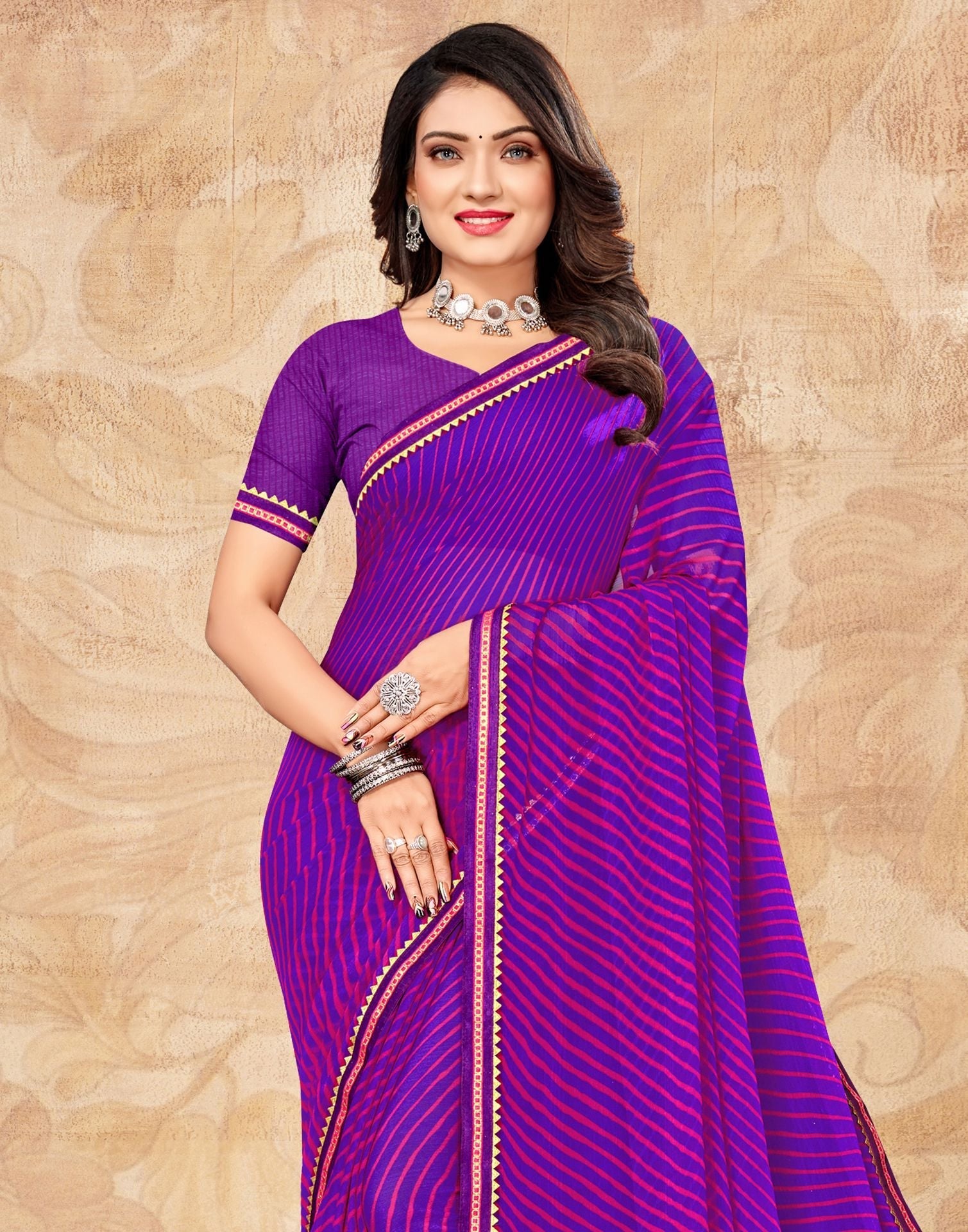 Purple Chiffon Printed Saree | Leemboodi