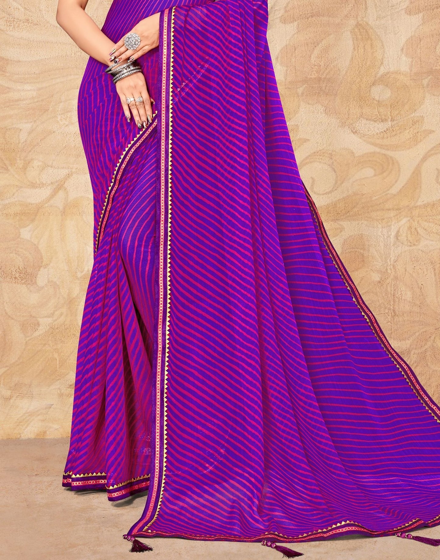 Purple Chiffon Printed Saree | Leemboodi
