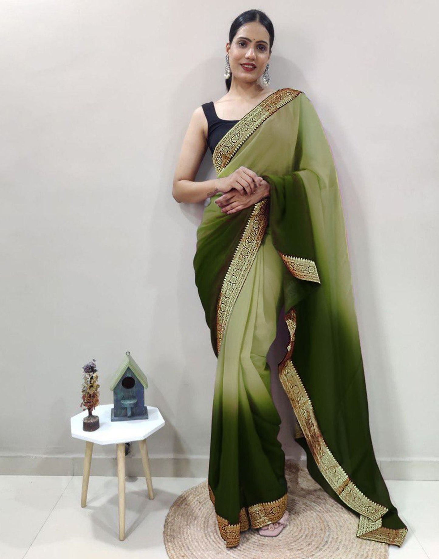 Mehdi Green Plain Saree | Sudathi