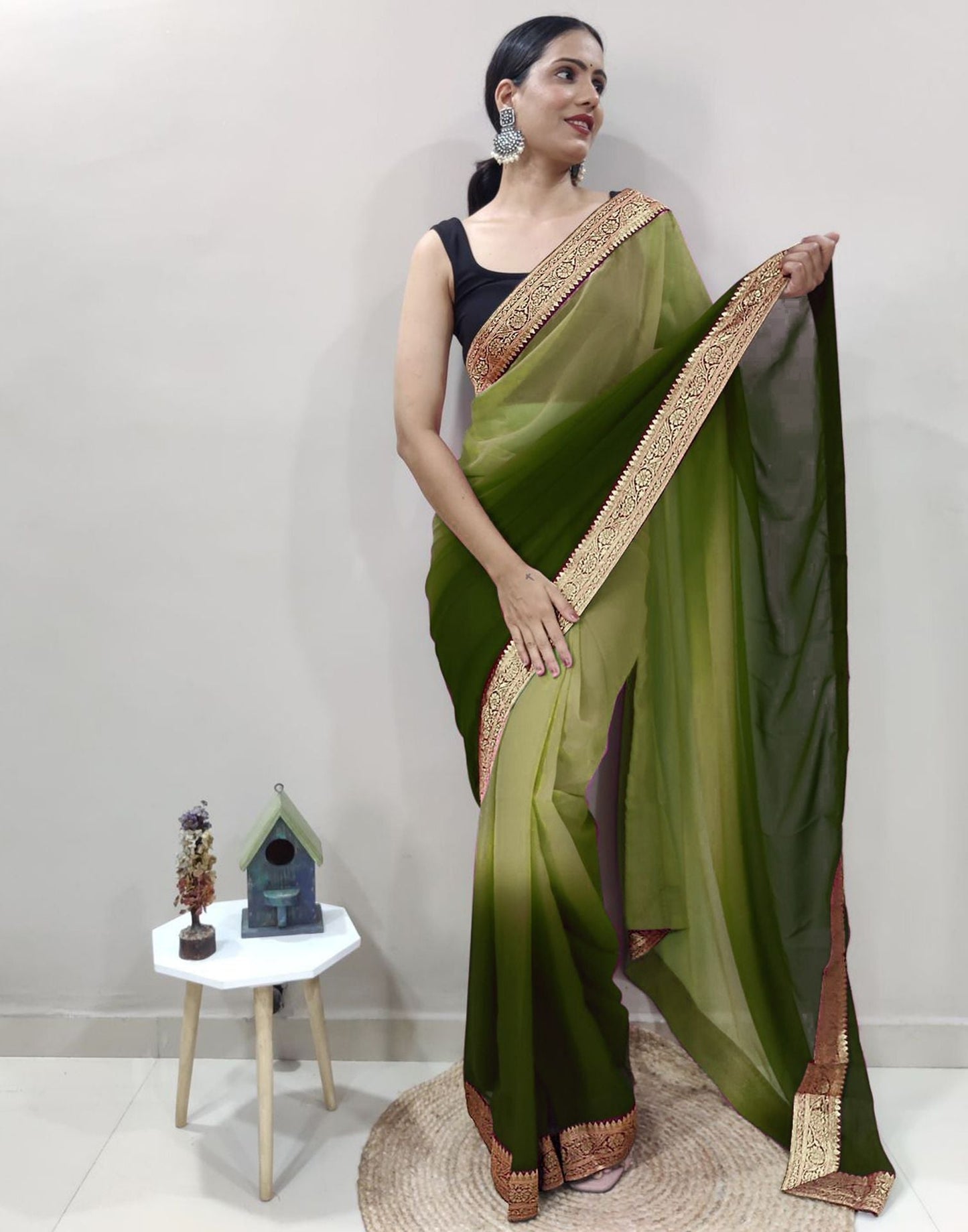 Mehdi Green Plain Saree | Sudathi